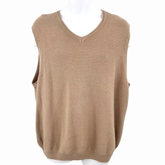 ARROW BEIGE KNIT V-NECK MEN'S SWEATER VEST - L - Picture 1 of 4